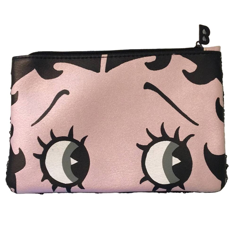 Adorable Betty Boop Zippered Make Up or Pencil Bag Black Sequins on the Back